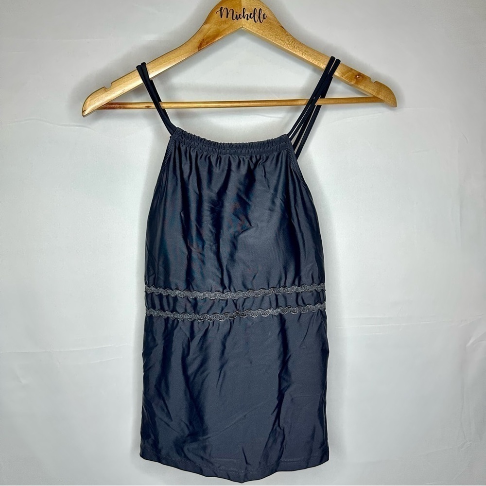 NWT Beachsissi Halter Tankini Top Criss Cross Black Swim Tank Women’s XL